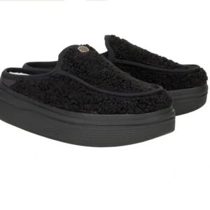 Hey Dude Black Fleece Platform Mules